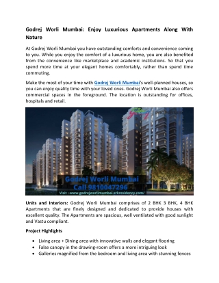 Godrej Worli Mumbai - Enjoy True Luxury With Nature