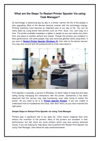 What are the Steps To Restart Printer Spooler Via using Task Manager?