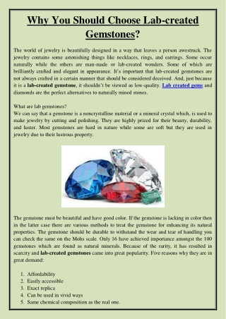Why You Should Choose Lab-created Gemstones?
