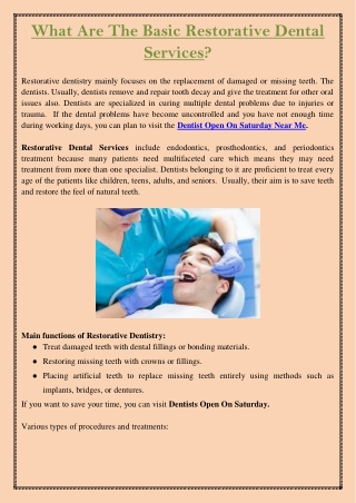 What Are The Basic Restorative Dental Services?