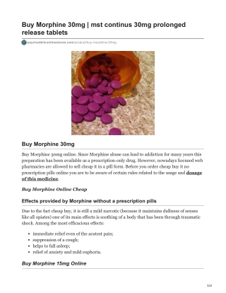 Buy Morphine 30mg