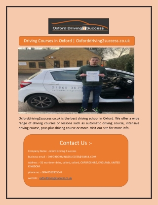 Driving Courses in Oxford | Oxforddriving2success.co.uk