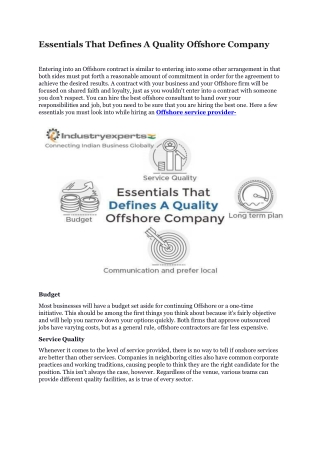 Essentials That Defines A Quality Offshore Company