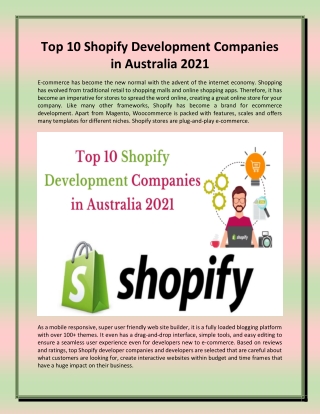 Top 10 Shopify Development Companies in Australia 2021