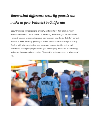 Know what difference security guards can make in your business in California