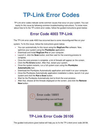 Simple Steps To troubleshoot TP-Link Error Codes