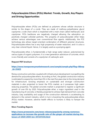 Polycarboxylate Ethers (PCEs) Market: Trends, Growth, Key Players and Driving Opportunities