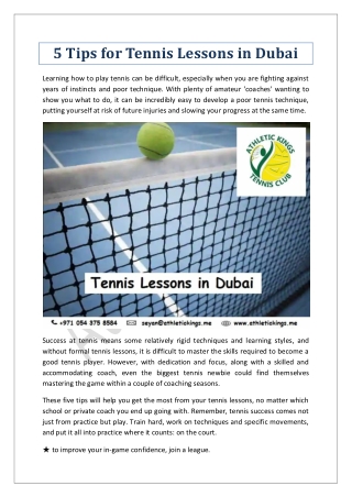 5 Tips for Tennis Lessons in Dubai