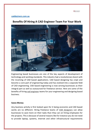 Benefits Of Hiring A CAD Engineer Team For Your Work