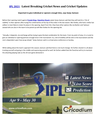 IPL 2021  Latest Breaking Cricket News and Cricket Updates