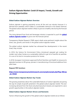 Sodium Alginate Market: Covid-19 Impact, Trends, Growth and Driving Opportunities