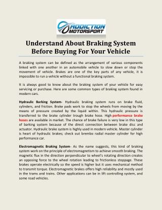 Understand About Braking System Before Buying For Your Vehicle