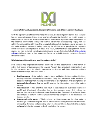 Make Better and Informed Business Decisions with Data Analytics Software