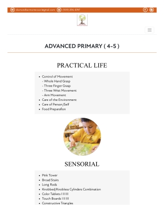 Advanced Primary (4-5) Curriculum at Diamond Bar Montessori
