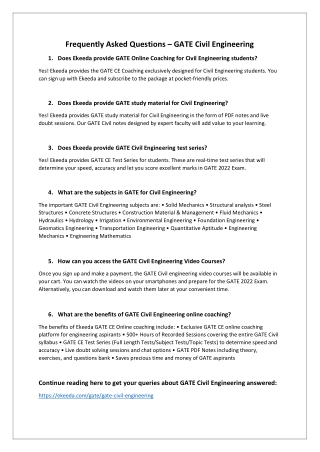 Frequently Asked Questions - Gate Civil Engineering | Ekeeda
