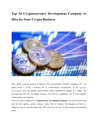 Top 10 Cryptocurrency Development Company to Hire for Your Crypto Business