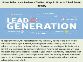 Prime Seller Leads Reviews - The Best Ways To Grow In A Real Estate Industry