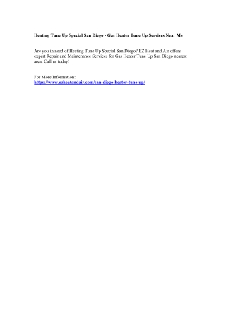 Heating Tune Up Special San Diego - Gas Heater Tune Up Services Near Me