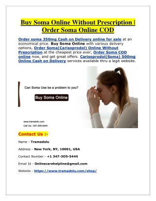 Buy Soma Online Without Prescription | Order Soma Online COD