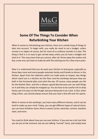 Some Of The Things To Consider When Refurbishing Your Kitchen