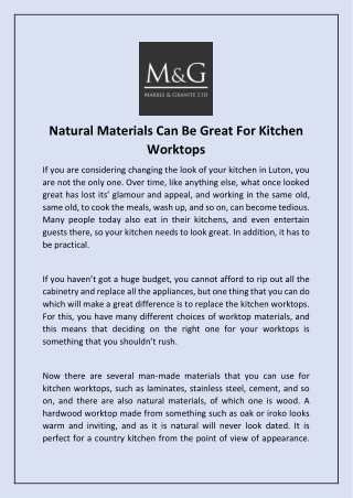 Natural Materials Can Be Great For Kitchen Worktops