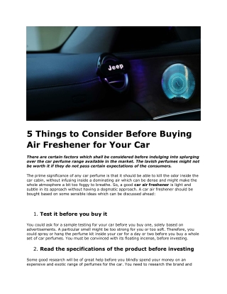 5 Things to Consider Before Buying Air Freshener for Your Car