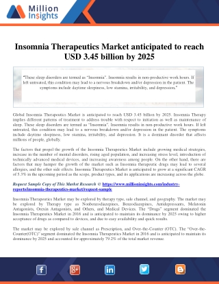 Insomnia Therapeutics Market anticipated to reach USD 3.45 billion by 2025