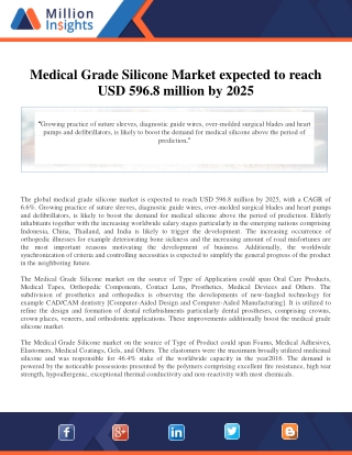 Medical Grade Silicone Market expected to reach USD 596.8 million by 2025