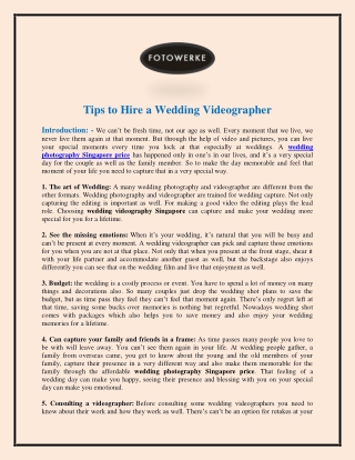 Tips to Hire a Wedding Videographer