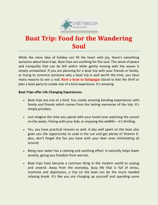 Boat Trip: Food for the Wandering Soul