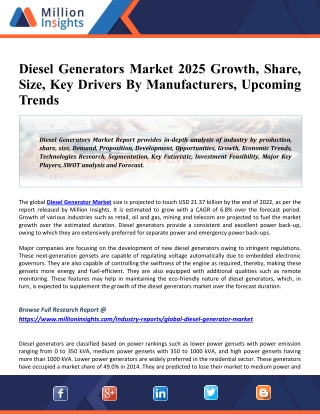 Diesel Generators Market 2025 Global Size, Key Companies, Trends, Growth And Regional Forecasts Research