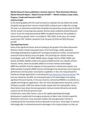 Next-Generation Memory Market Risk Analysis, Trends And Top Impacting Factors 2027