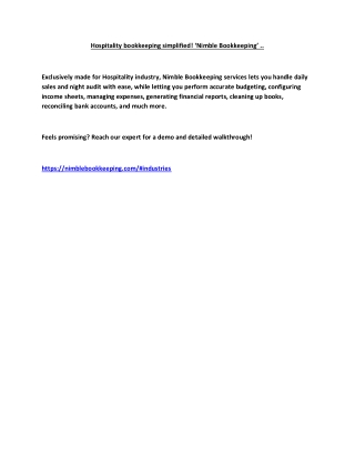 Hospitality bookkeeping simplified! ‘Nimble Bookkeeping’ ..