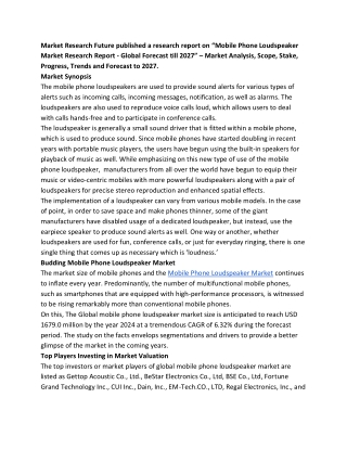 Mobile Phone Loudspeaker Market By Application, segments 2020−2027
