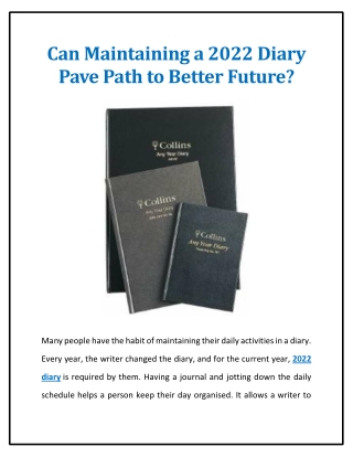 Can Maintaining a 2022 Diary Pave Path to Better Future?