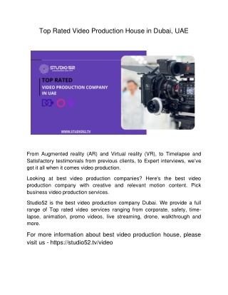 Top Rated Video Production House in Dubai, UAE