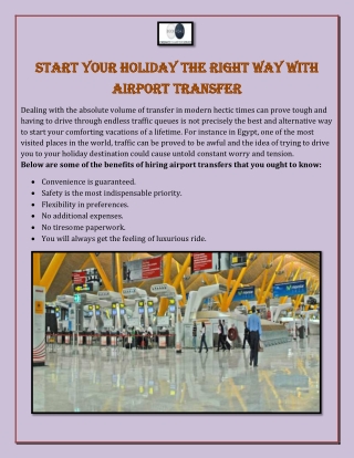 Start Your Holiday The Right Way with Airport Transfer