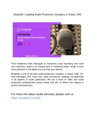 Studio52 | Leading Audio Production Company in Dubai, UAE