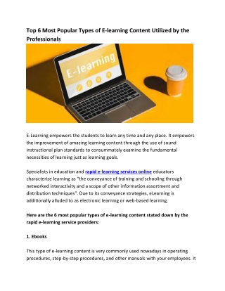 Top 6 Most Popular Types of E-learning Content Utilized by the Professionals