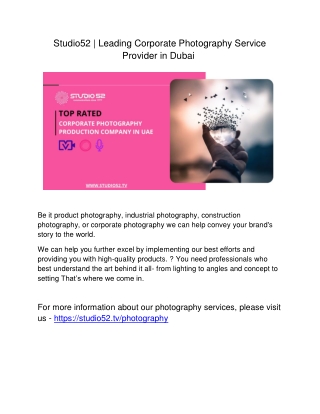 Studio52 | Leading Corporate Photography Service Provider in Dubai