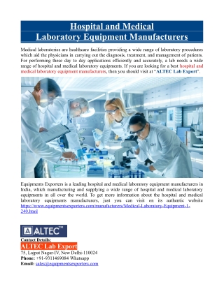 Hospital and Medical Laboratory Equipment Manufacturers