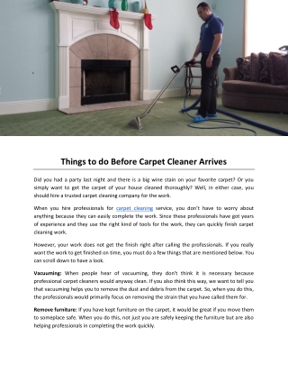 Things to do Before Carpet Cleaner Arrives