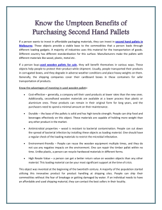 Know the Umpteen Benefits of Purchasing Second Hand Pallets