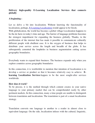 Delivery high-quality E-Learning Localization Services that connects globally
