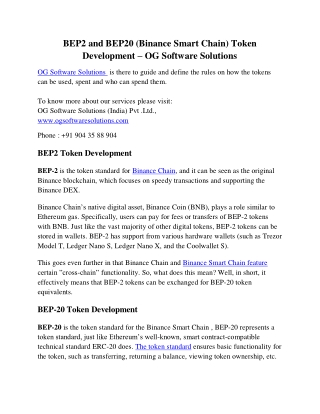 BEP2 and BEP20 (Binance Smart Chain) Token Development – OG Software Solutions