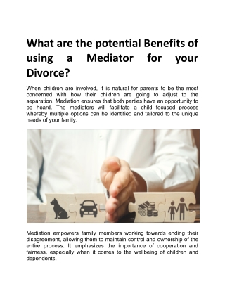 What are the potential Benefits of using a Mediator for your Divorce?