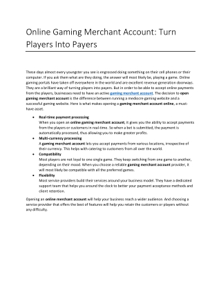 Online Gaming Merchant Account: Turn Players Into Payers