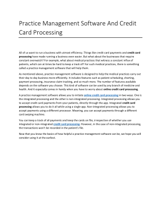 Practice Management Software And Credit Card Processing