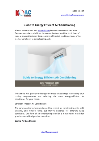 Guide to Energy Efficient Air Conditioning