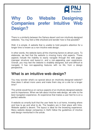 Why Do Website Designing Companies prefer Intuitive Web Design?